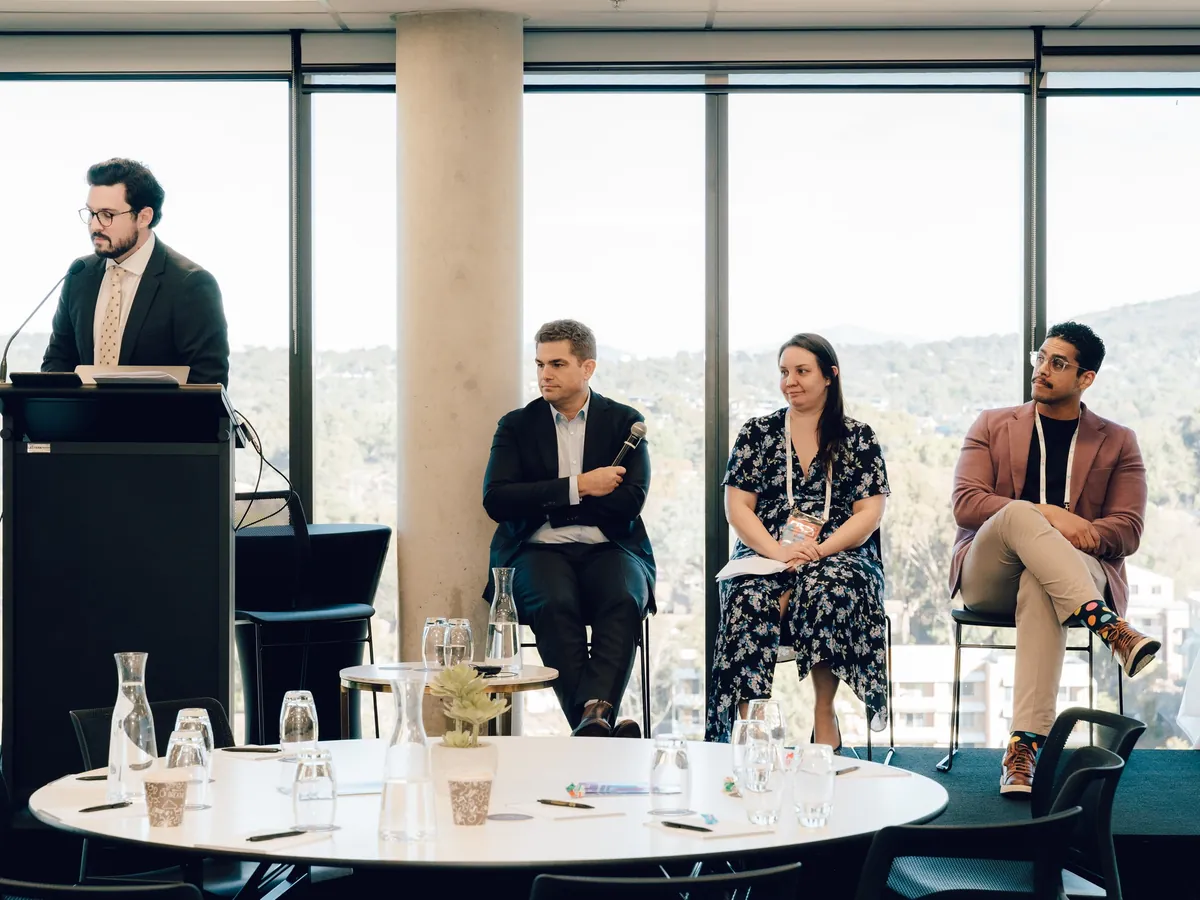 An industry panel discussion at a professional conference