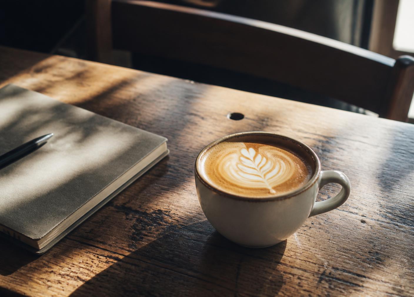 A flat white on a timber cafe table